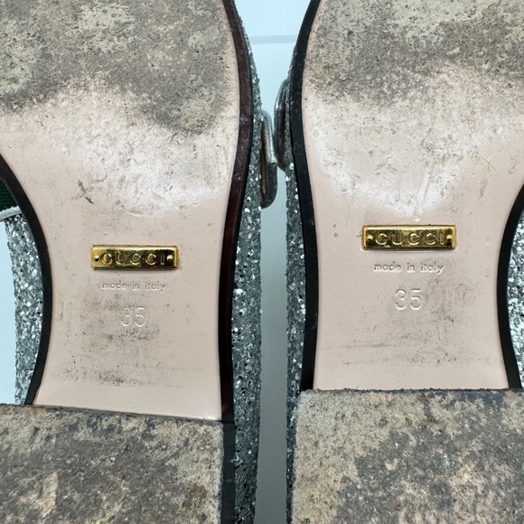 Gucci GG Marmont Web Peyton Loafers Coarse Glitter Metallic Silver Women’s US 35 - Picture 15 of 15